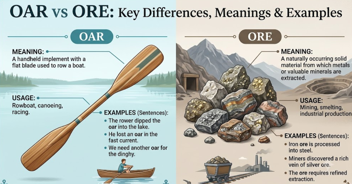 Oar vs Ore: Key Differences, Meanings & Examples